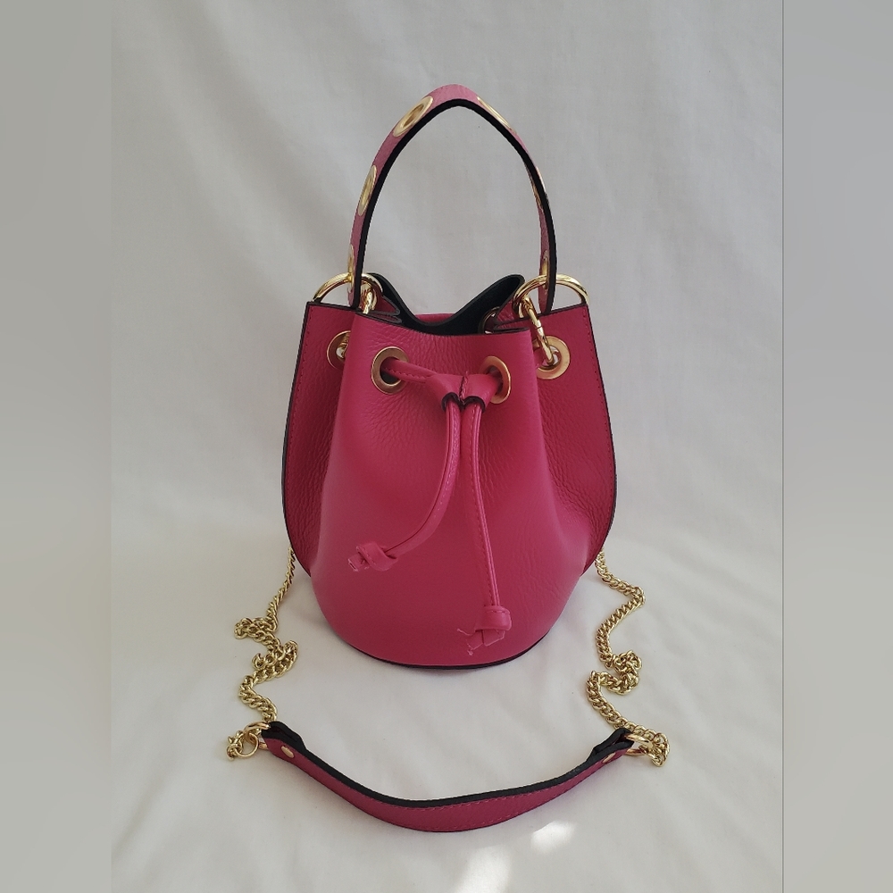 Borse In Pelle Fuschia Leather Bucket Bag with Gold Chain Handle - Unbranded